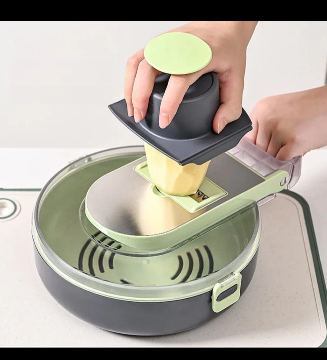 Découpe-Légumes Multifonction 6 en 1 – Râpe, Trancheuse et Mandoline avec Collecteur